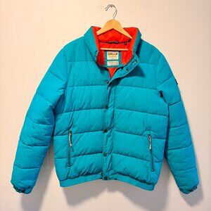 Superdry Source Retro Puffer Jacket 💙 Teal w/ Orange Liner | Size 12 | Like New